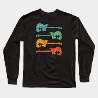 Offset Style Electric Guitar Puzzle Cool Retro Colors Long Sleeve T-Shirt